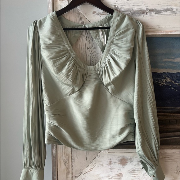 Anthropologie green cropped blouse - Picture 3 of 9
